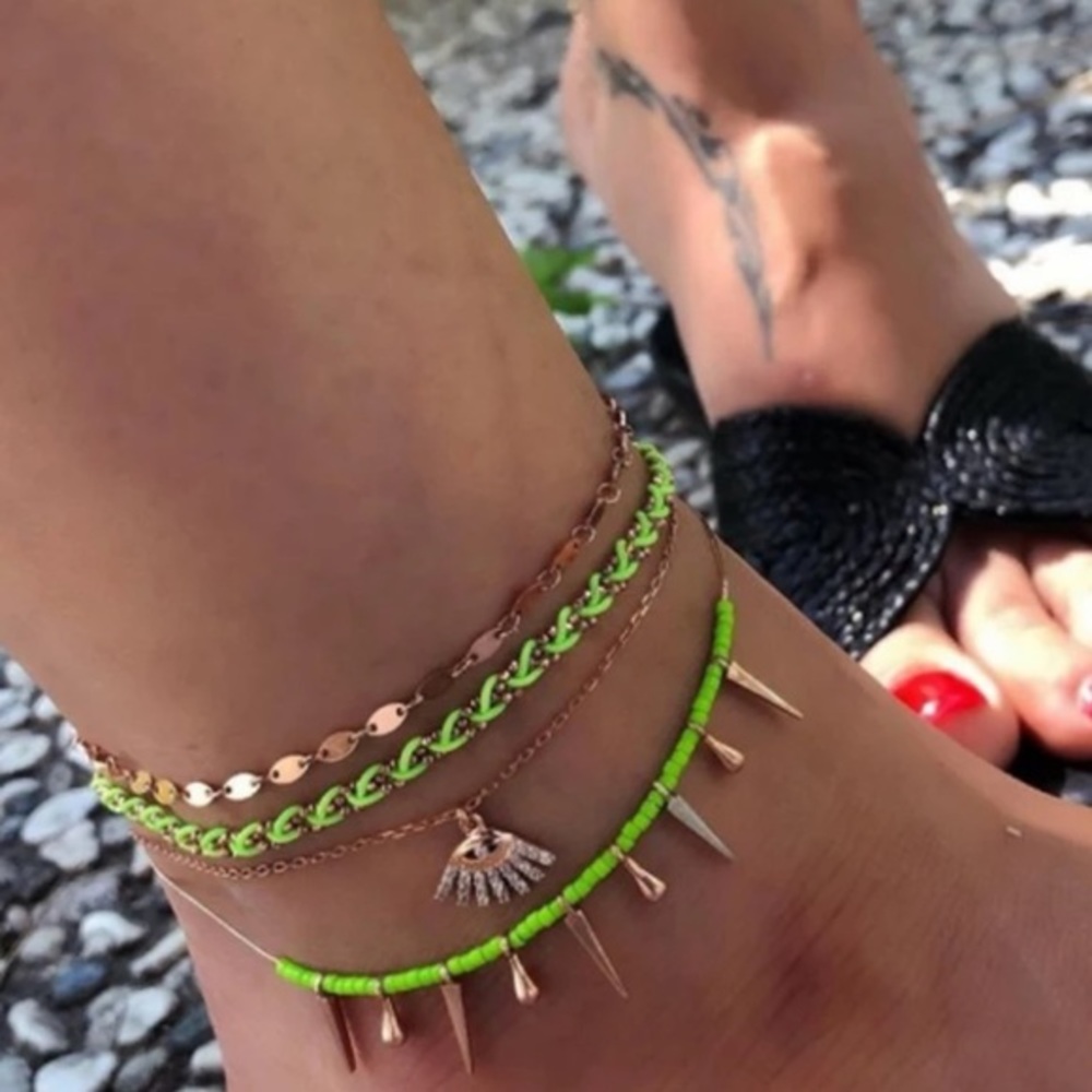 • Casey • Neon Evil Eye Spike Anklet Set